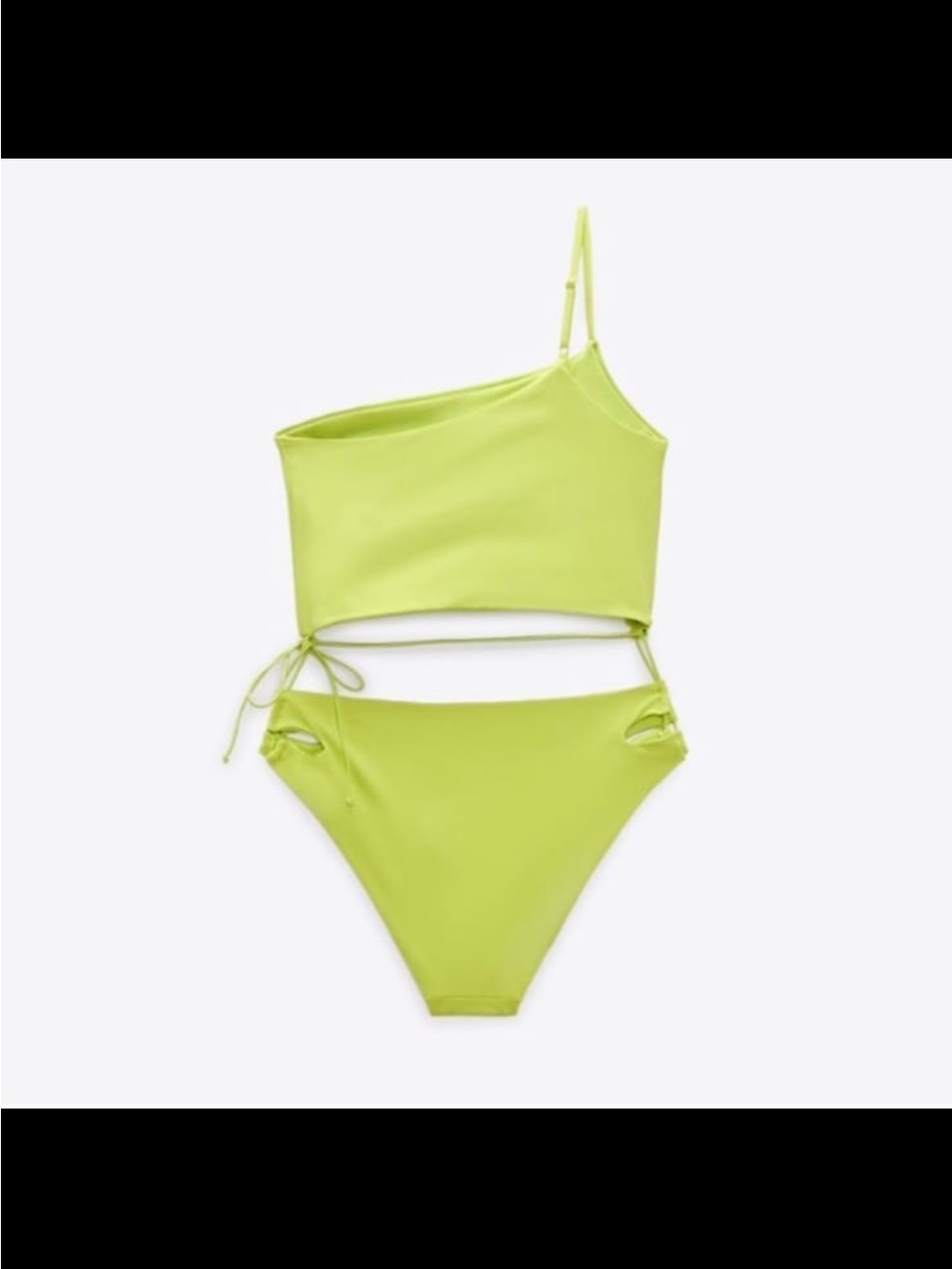 NEW! Zara Women’s Asymmetrical  One Piece Lime Green Bathing Suit Size S - Picture 2 of 5